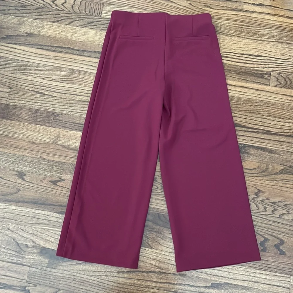 Ann Taylor LOFT Wine Color Elastic Waist Pull On Wide Leg Pants - Picture 3 of 5